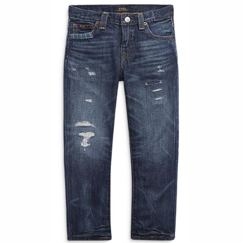 Polo Ralph Lauren Boys Hampton Straight Distressed Jeans 5 Blue - NWT $135